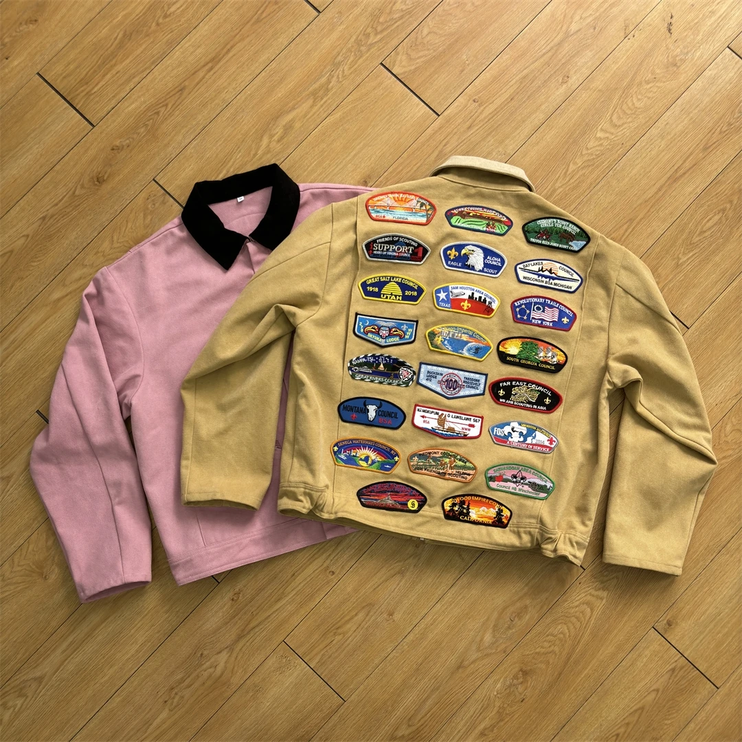 Topshow Custom Embroidery Patch Heavy Canvas Workwear Jacket Vintage Worker Heavyweight Men Detroit Carpenter Chore Jacket