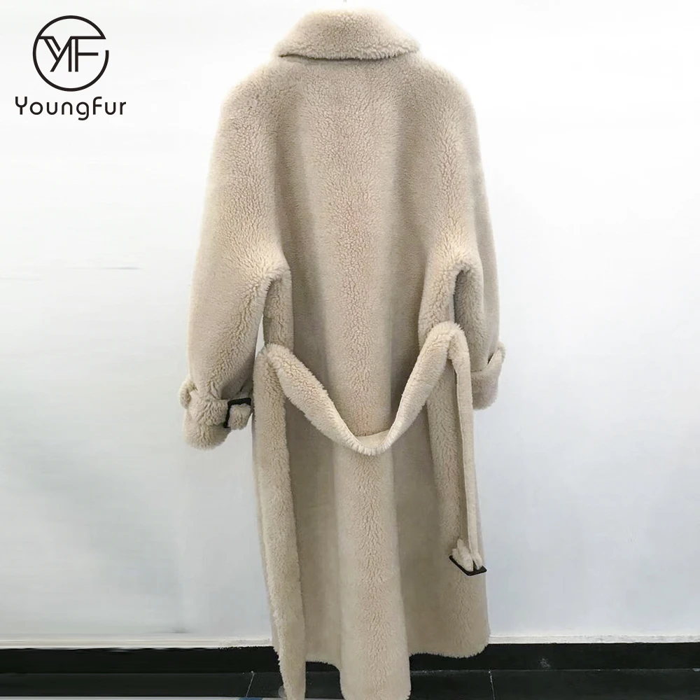 2019 Fashion Beige Navy Hot Pink Sheepskin Coat Shearling Lamb Fur Jacket Winter Women Girls