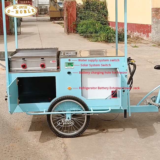 Solar-powered Pickpocket Bike Multi-functional three-wheeled bike with a flat baking pan refrigerator