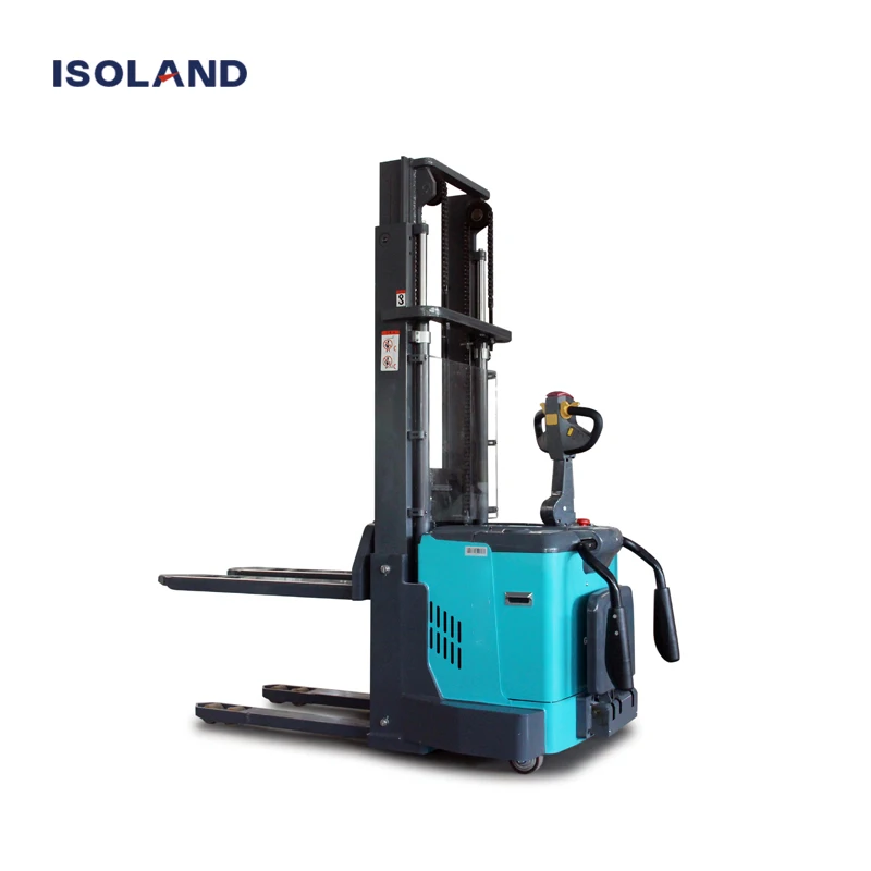 Isoland 1500kg DC Motor Power Full Electrical Reach Forklift Lift Standing Pallet Stacker