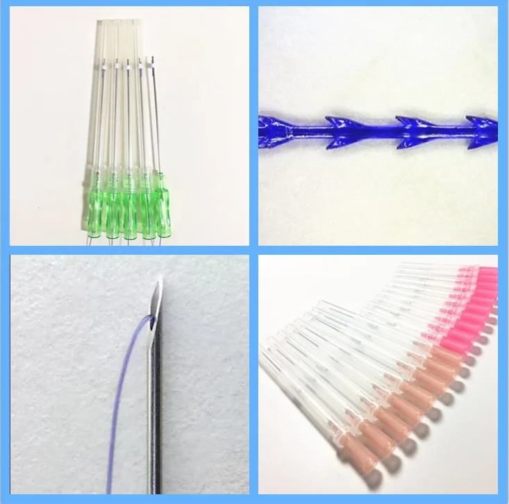 
2021 Hot sale cog 3D Sharp needle 19g 100mm Pdo thread barbed blunt lift thread for face lifting 