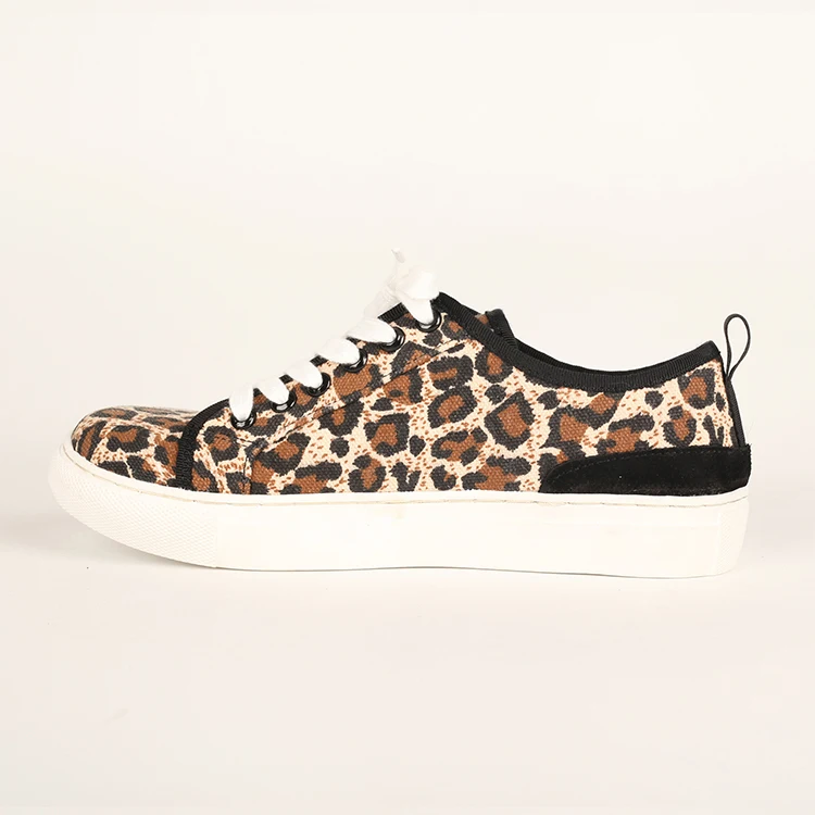 Spring new leopard pattern lace-up casual sneakers for girls plus size sneakers