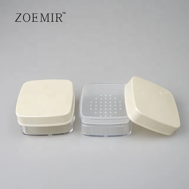 Plastic cosmetic packaging empty pink color square shape loose powder case foundation powder case with custom logo