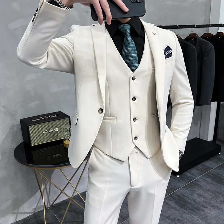 2022 high quality wedding white weeding slim fit set gentleman coat formal suit for men