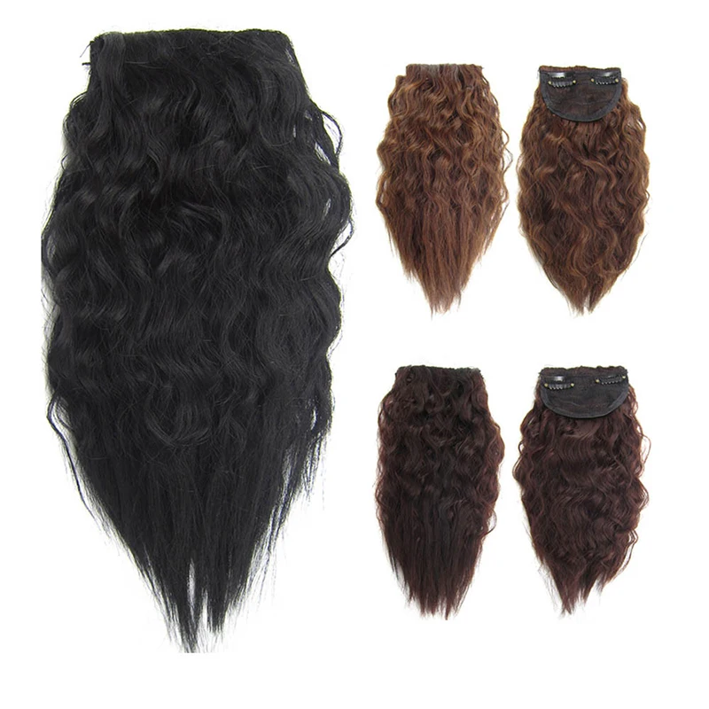 
ynthetic Short Kinky Curly Hair Extension With 2Clips One Piece Clip in Hair Black Light Brown Hairpiece 