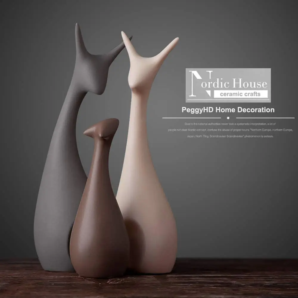 Ceramic Deer Figurine Ceramic Animals Family Figurines Abstract Sculpture Statue Home Craft Ornament Decorative Gift 3pcs/Set