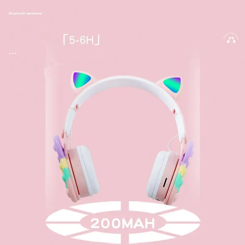 Latest B30 Stress Relief Fidget Toy Wireless Earbuds Push It Bubble Cute Cat Ear Wireless Earphone LED Car Ear Headphones
