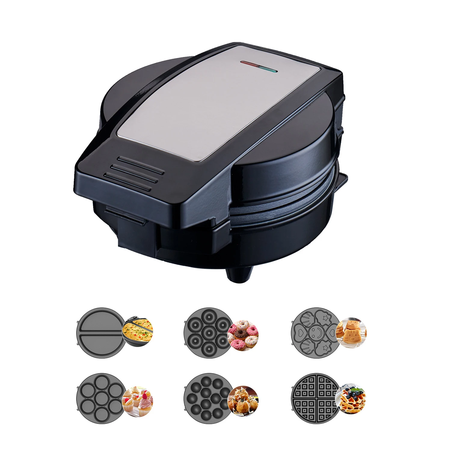 6 in 1 Cake Makers Commercial Compact Fully Automatic Detachable Round 7-Hole Double-Sided Non-Stick Toasted Breakfast Sandwich