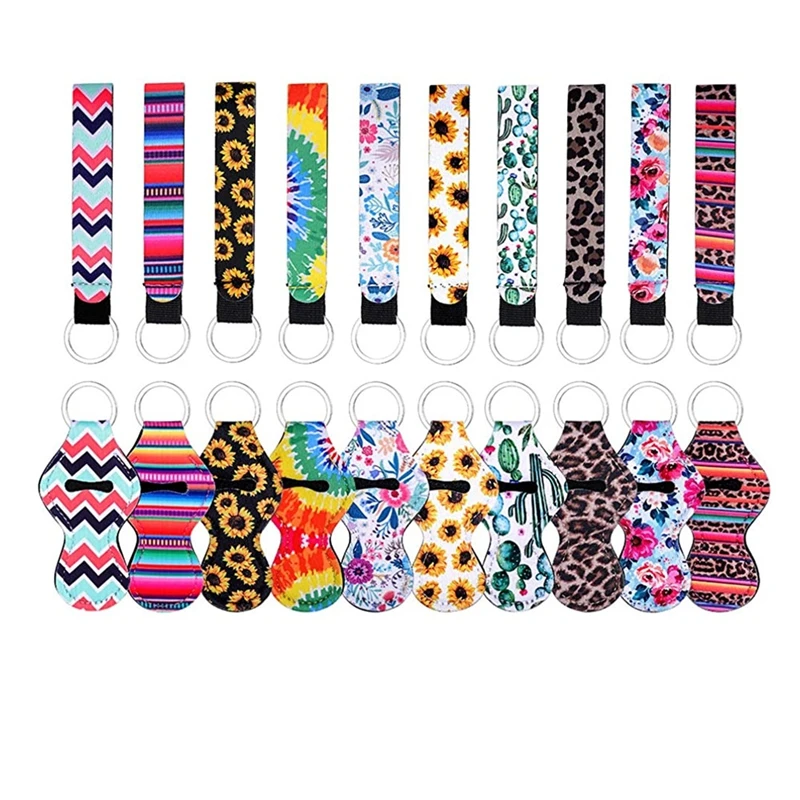 RTS neoprene lip gloss keychain chapstick holder keychain wristlet