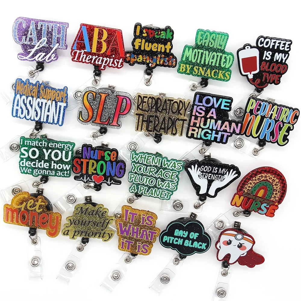 Wholesale Acrylic Nursing Badge Reel Medical Letters Retractable Badge Reel Holder Clip for Doctor Nurse Accessories