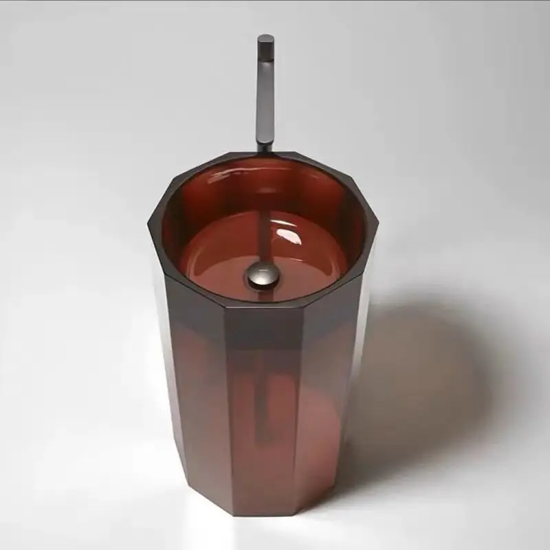Black color red stand free basin clear crystal pure resin bathroom sink floor standing resin stone wash basins