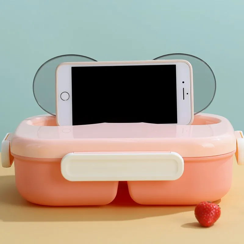 Factory Price Kawaii Portable 3 Grids 1200ml Microwave Safe Plastic Lunch Box With Cutlery Set For Grids School