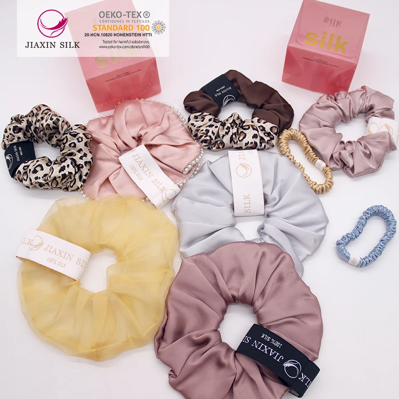 big size 100% silk Scrunchies with logo large 100% mulberry silk scrunchie