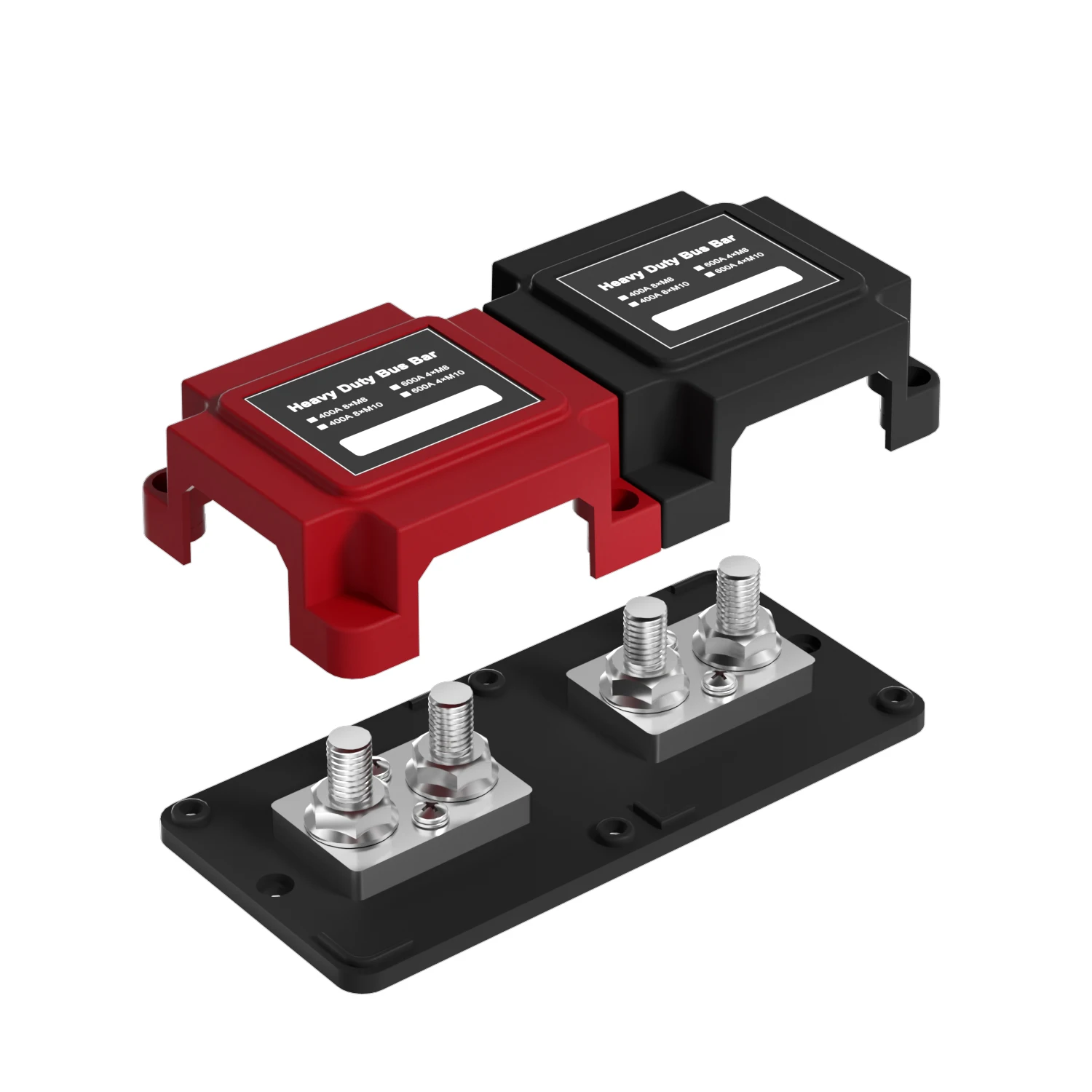Amomd 600A M8 M10 Marine 4-P Red/Black Electrical Heavy Duty Copper Bus Bar Box with Cover