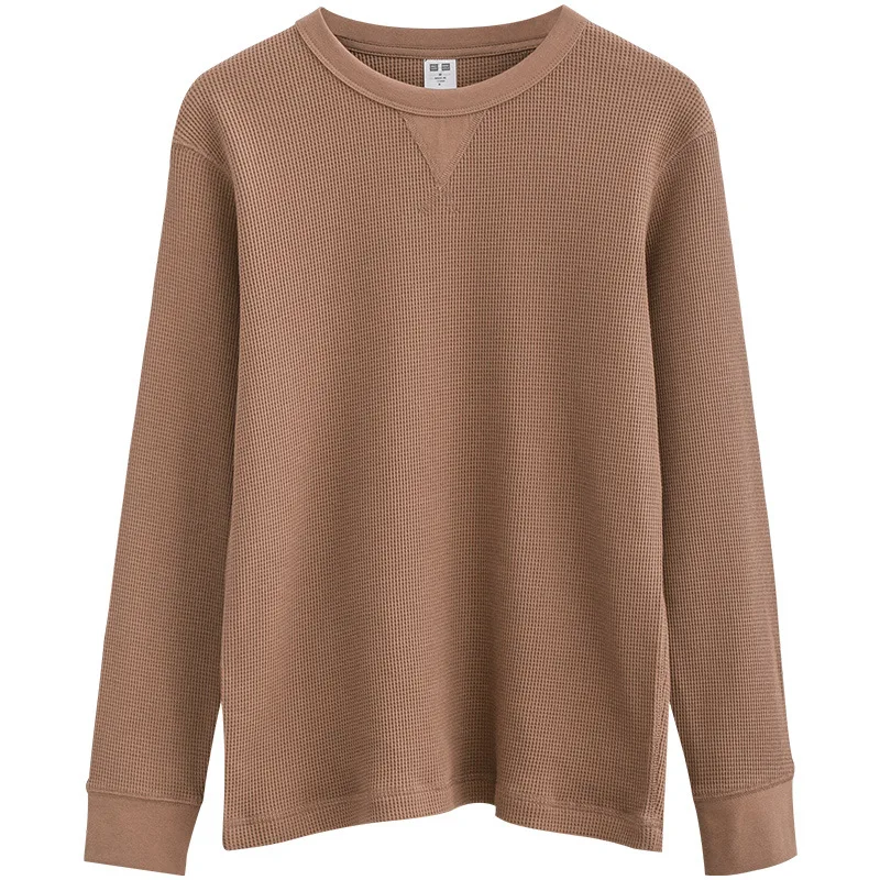 Premium Custom high weight 320gsm Extra Soft waffle Sweatshirt 100% cotton waffle long sleeve  thermal Sweatshirt OEM for men