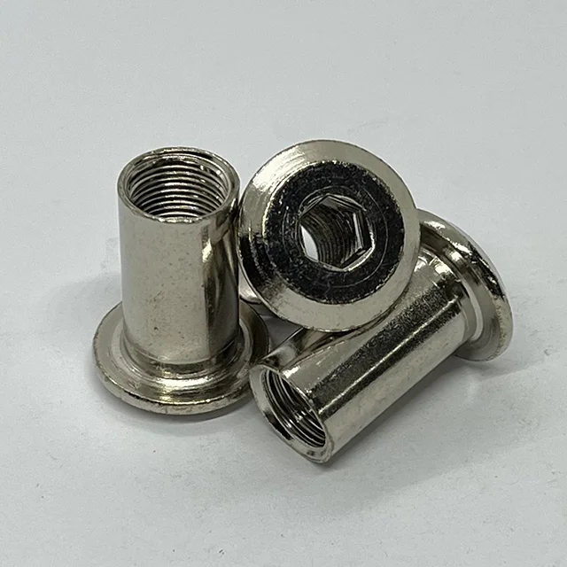 Factory M10 Nickel Insert-hexagon Connecting Nut Chamfered Hexagon Truss Head Barrel Nut For Door Furniture Fastening Splint Nut