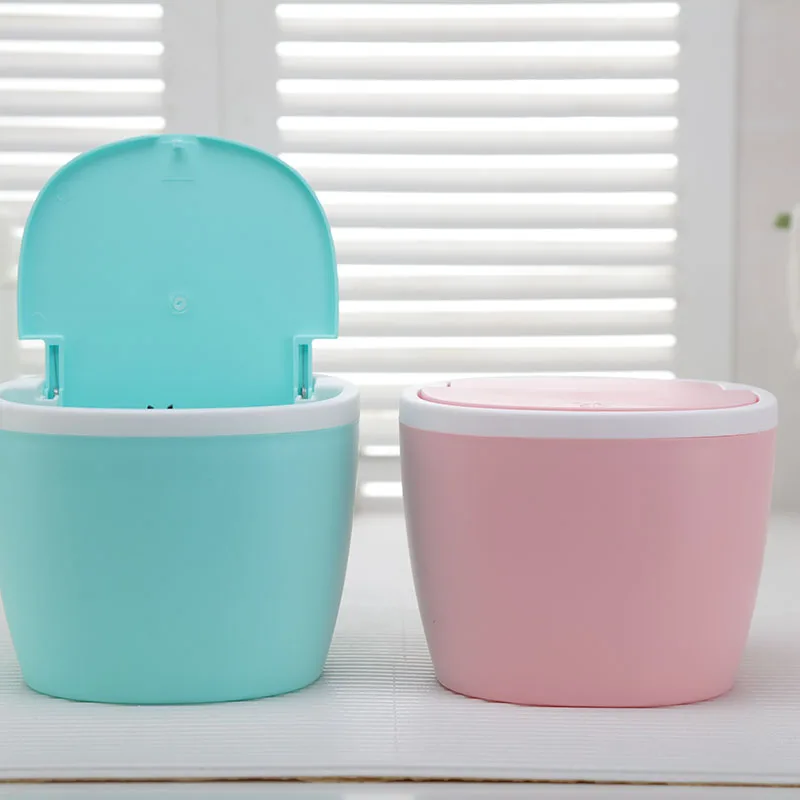 Modern Plastic Mini Trash Can with Lid - Wastebasket for Bathroom Vanity  Desktop Tabletop or Coffee Table
