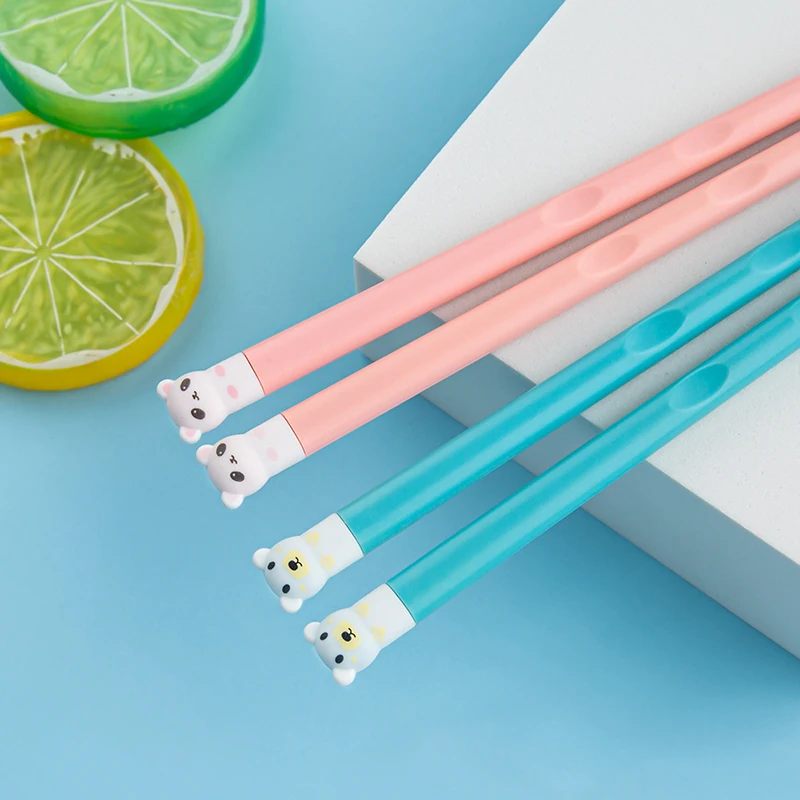 Cute animal bear panda design pink blue plastic pps silicone kids children chopsticks for baby boys