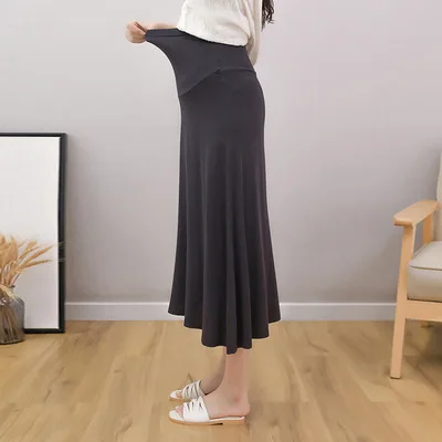 2021 Maternity dress Bust skirt Modal mid-length temperament show lean  mom high-waisted belly a-line skirt