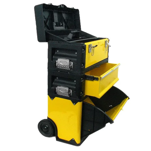 Hicen Portable Tool Box - Storage Compartments for Tools, Parts, Crafting Supplies or Tackle by Stalwart - 3-in-1, Black/Yellow