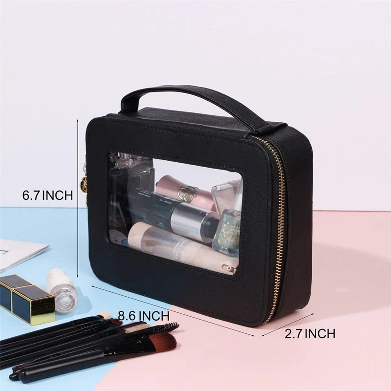 Clear Makeup Bag Organizer Portable Travel Toiletry Cosmetic Case for Women Heavy Duty Makeup Pouch with Transparent Window
