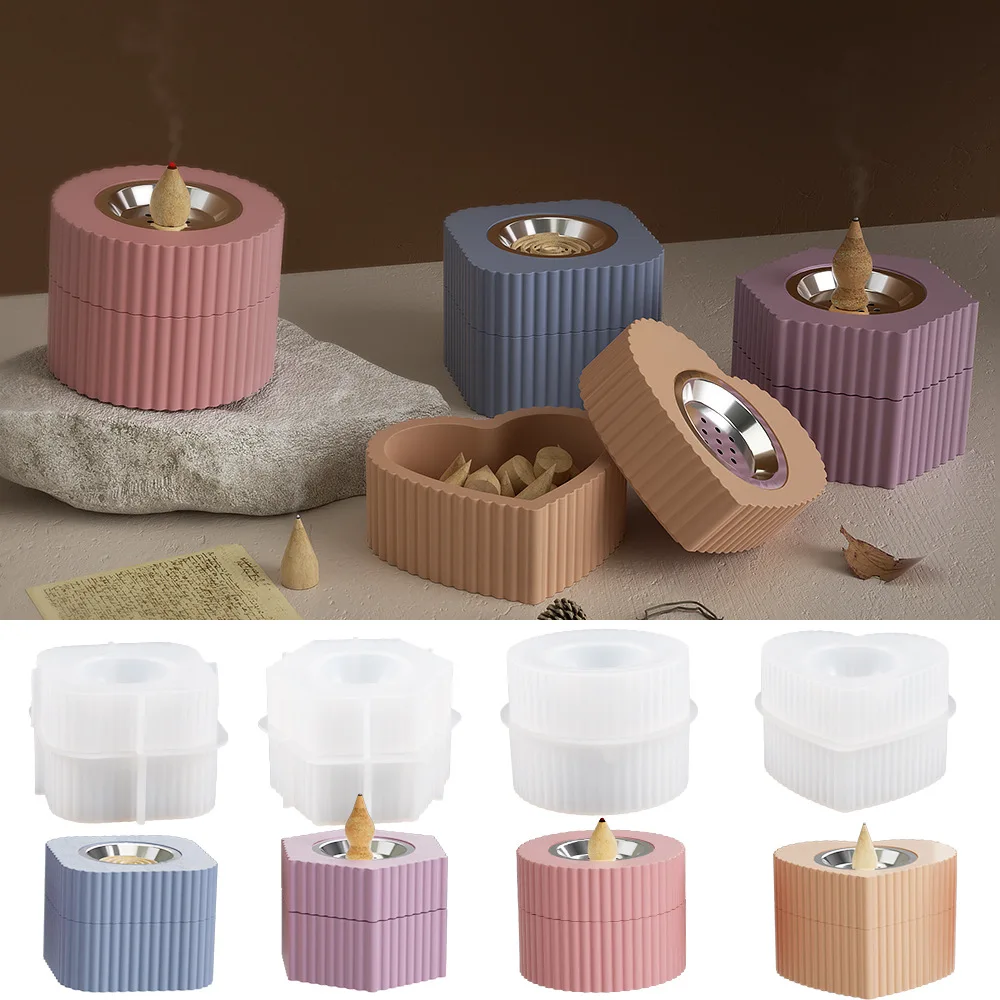 M4646 Hot Geometry Stripe Cement Aromatherapy Stove Mold Jar Silicone Mold