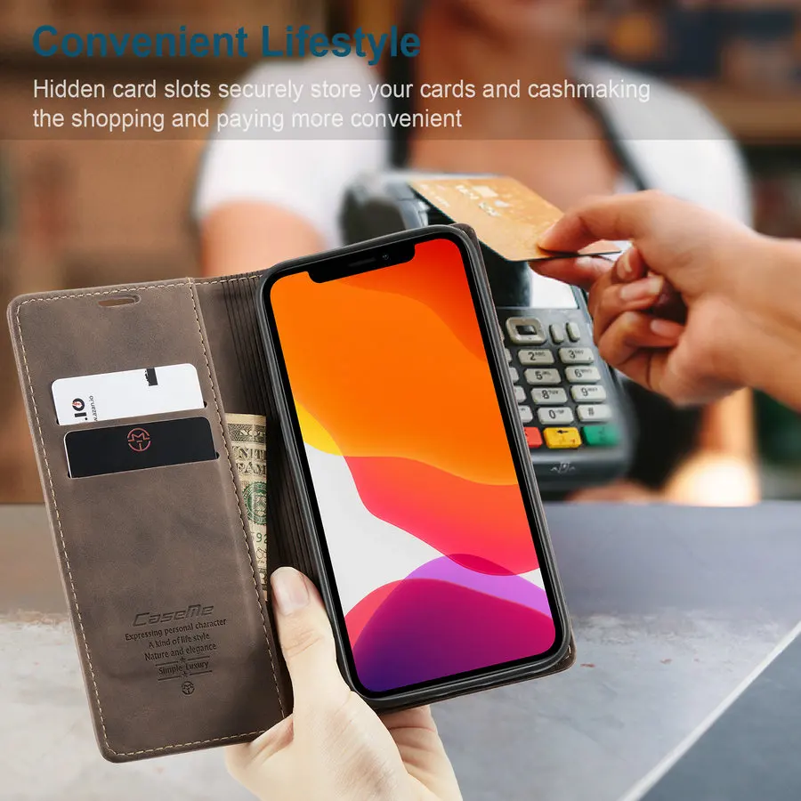  CaseMe для iPhone 12 чехол Магнитный Auto Sleep Подставка кредитных карт кожаный 11 X Xr 7 Se 2020
