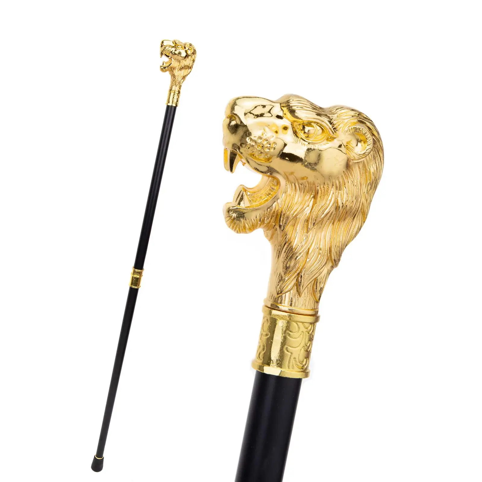 Fashion Walking Stick Golden Lion Head With Mustache Decorative Cosplay Vintage Party Fashionable Walking Cane Crosier