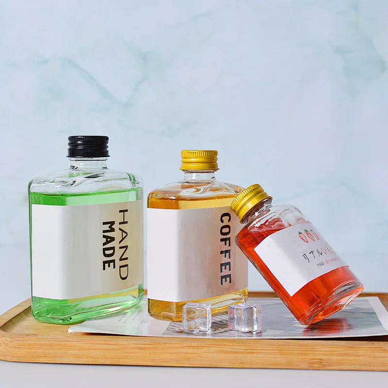 Wholesale 200ml 250ml 8oz glass oblique shoulder flat wine bottle portable empty wine bottle