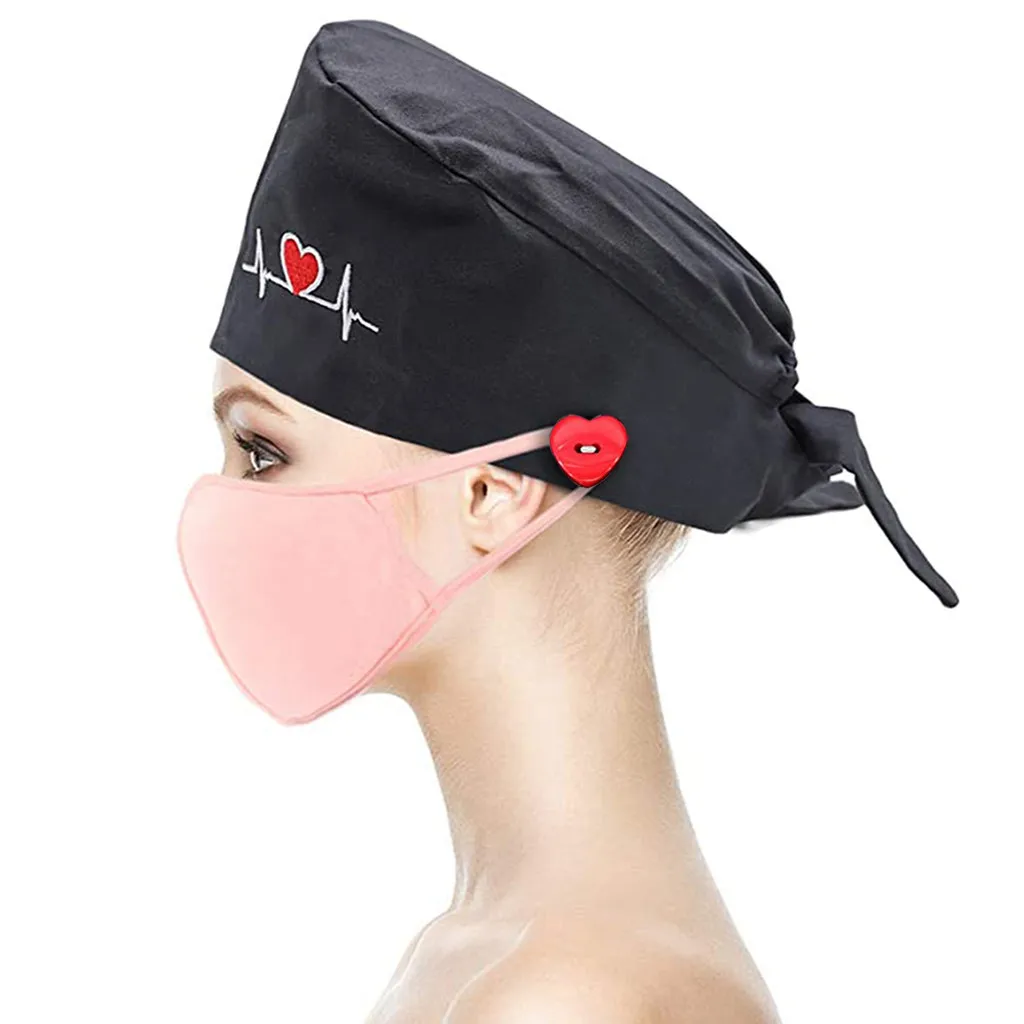 Adjustable Heart shaped buttons Nurse medical headdress Protective  black grey Dentists pet hospitals scrubs cap