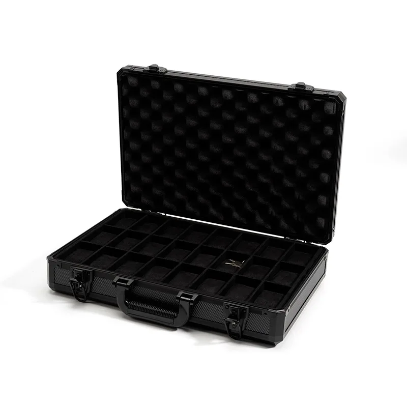 High-end luxury black aluminum alloy 24-bit watch box portable carbon slim hand watch box display box wholesale