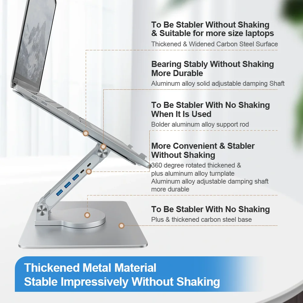 foldable aluminum portable laptop stand usb hub adjustable laptop notebook stand with 360 rotating base for stand hub macbook