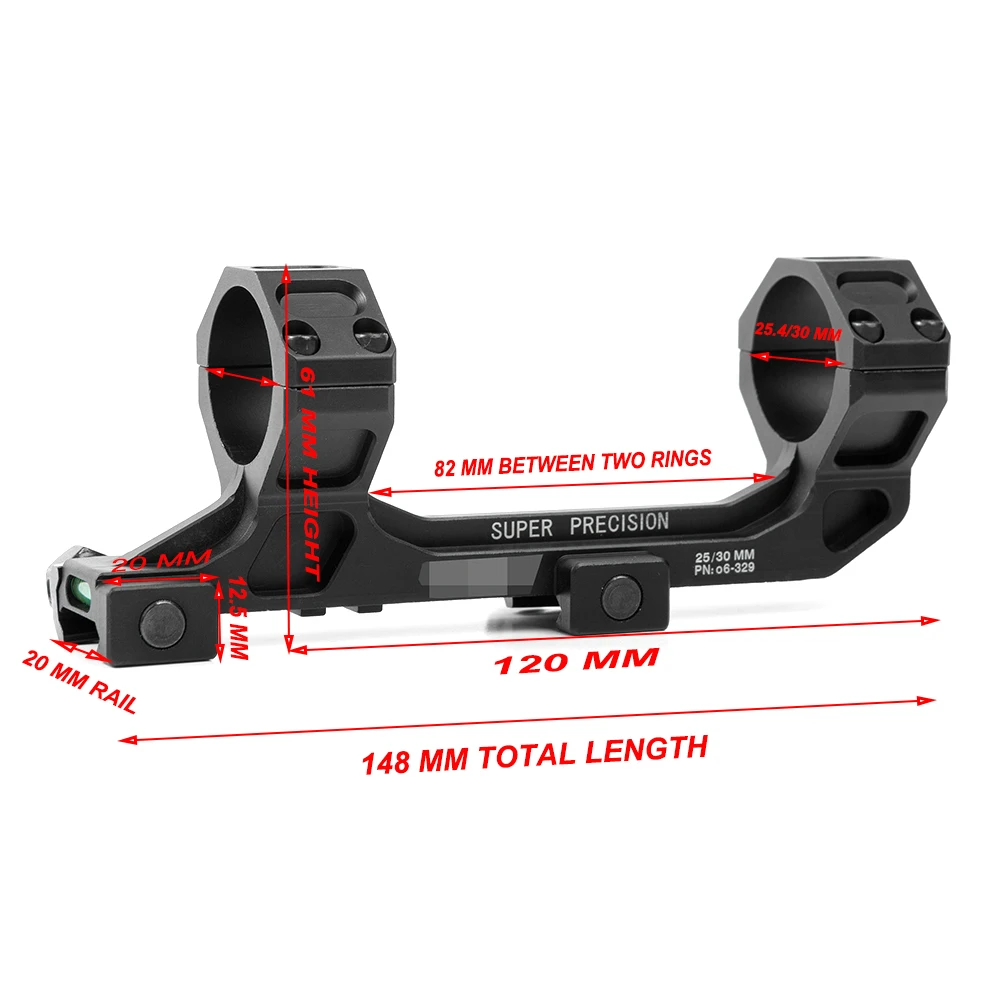 AR15 M4 M16 Extend Dual Ring Defense Rifle Optical Scope Mount 1 Inch /30mm Picatinny Weaver Rail with Bubble Level