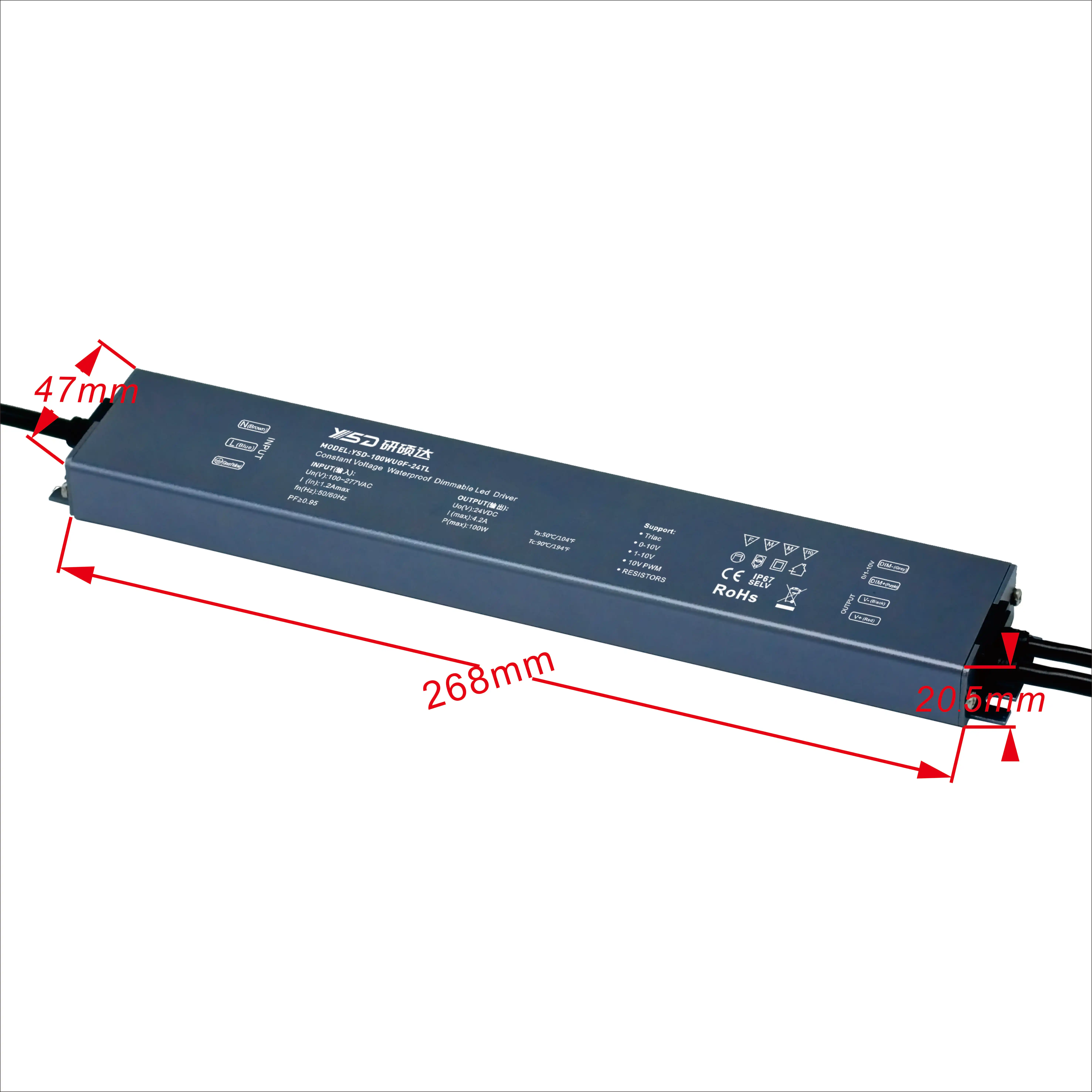 YSD 75W 100W 150W 200W 300W 24V 12V IP67 Dimmable Constant Voltage Strip Lighting Power Supply Led Driver