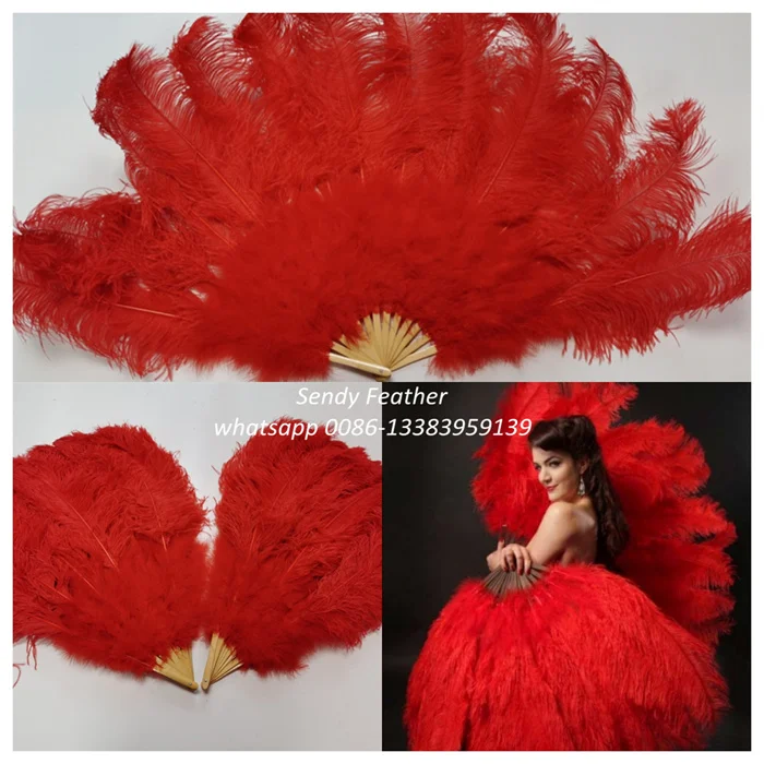 Double Layers  Luxury Ostrich Feather Fan Large Dancing Fan for Party Wedding Performance Festival Decoration