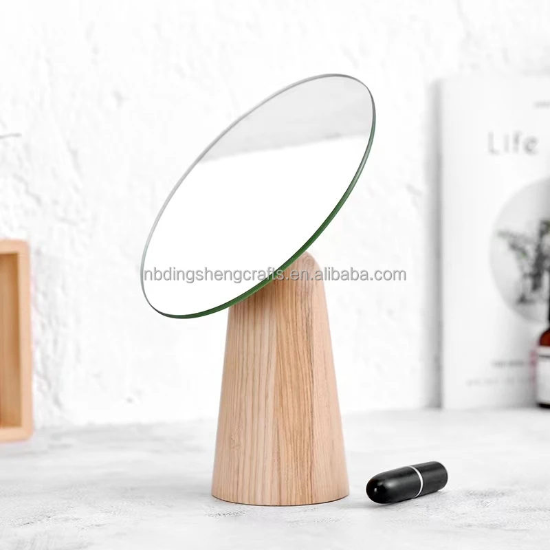Desktop  Round Girls Makeup Standing Mirror With Solid wood legs