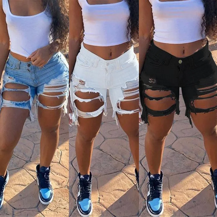 wide woman trendy Ripped denim shorts fashion sexy high waist jeans shorts street hipster shorts clothes S-5XL 2021 new