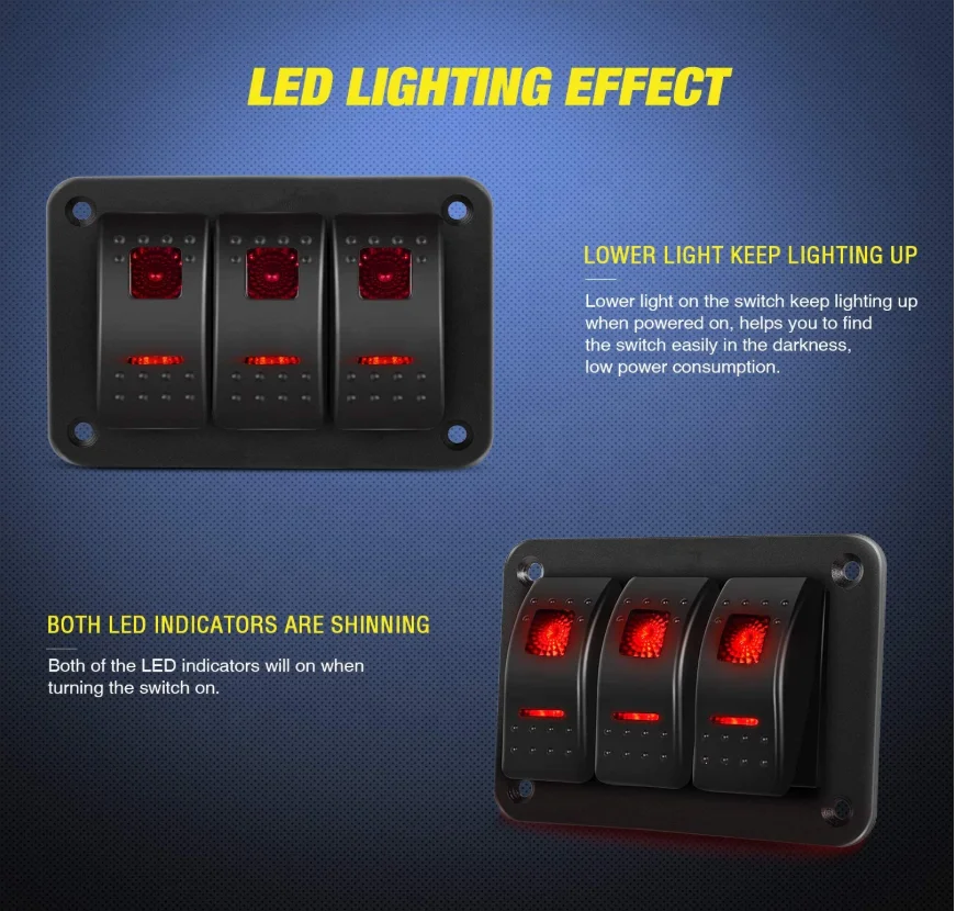 WattBons 3 Gang Marine Rocker Switch Panel  24v Rocker Switch Carling Rocker Switch Panel for Automotive Cars Marine Boats