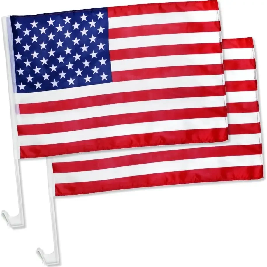Huiyi Promotional Usa Car Flag 100D Polyester 30X45Cm Car Flag With Pole Black