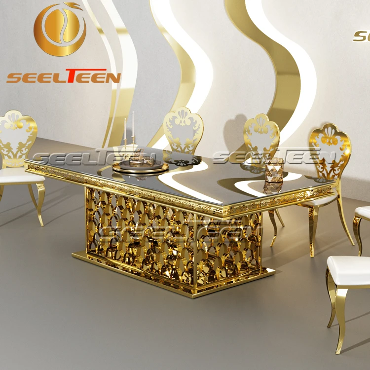 Fish Scale Base Mirror Glass Rectangle Dining Wedding Table