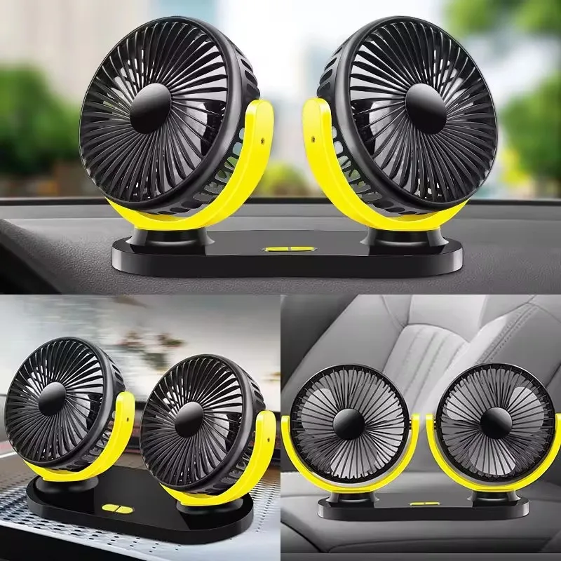 Mini Portable Car Dashboard Double Head Blade Fan 360 Degree Adjustment Multifunction USB Cooling Fan With Base
