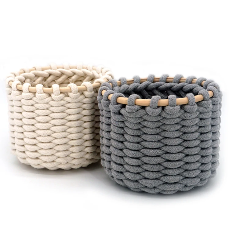 Сделанная на заказ хлопковая веревка маленькая милая деревянная корзина для хранения растений рабочего стола