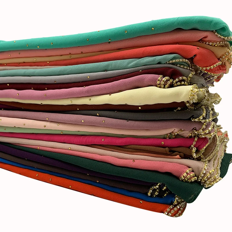Новый однотонный шифоновый шарф с жемчугом и бриллиантами на весну лето длинные шарфы мусульманский хиджаб женский головные турбины 70*180 см