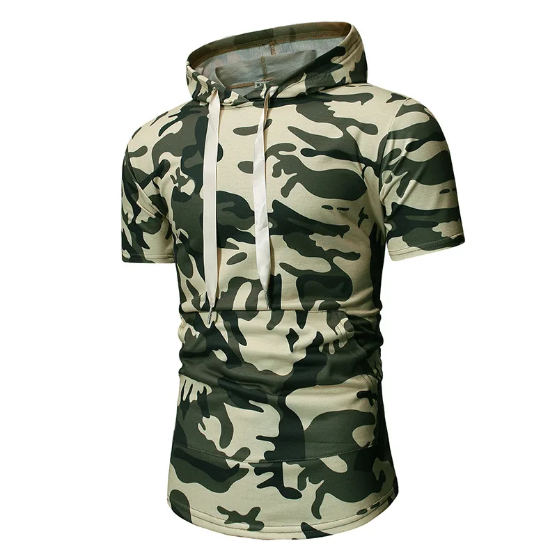 
Mens Custom Green T Shirts Hoodie Digital Camo Printed T-shirts with Zipper on Back 