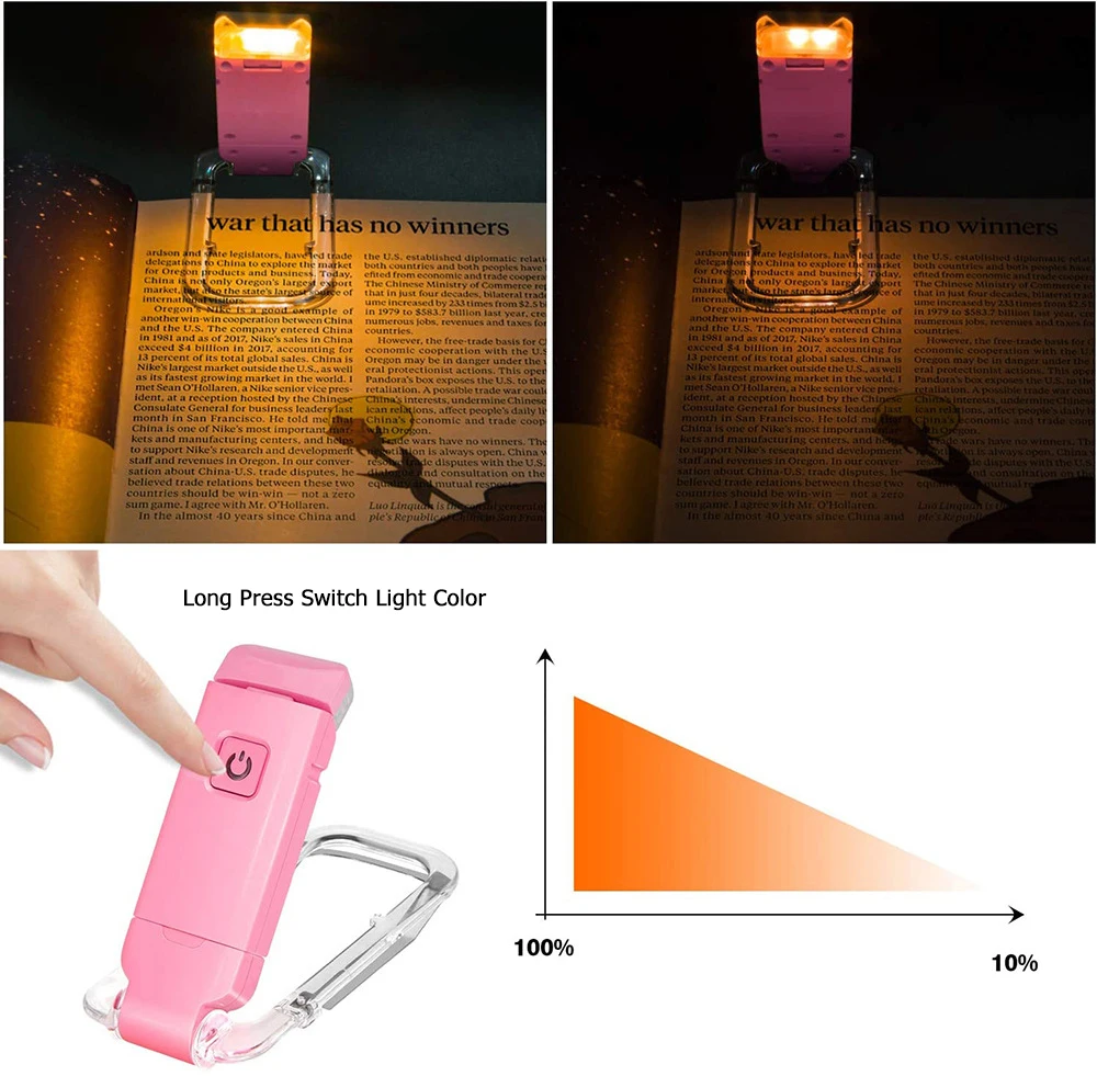 Portable LED USB Rechargeable Folding Mini Book Reading Light Brightness Adjustable Clip on Book Light Portable Bookmark Light