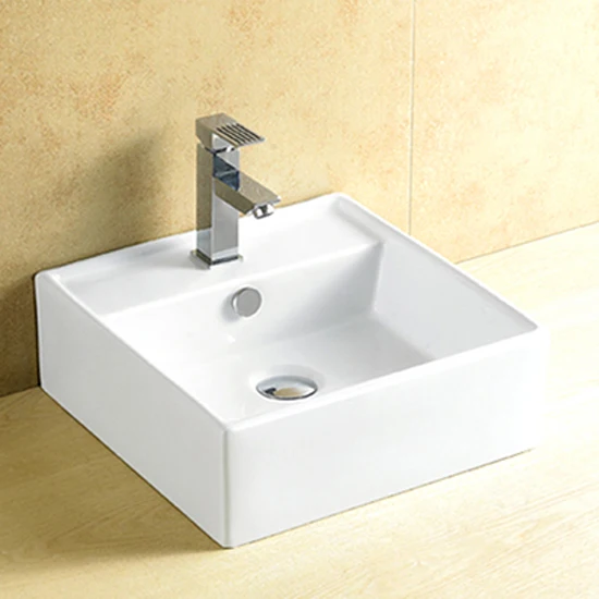 KD-66AB Noble Hotel Bathroom Products Shiny Glazed Ceramic Square Shape Wash Basin Single Hole Multi Sizes Counter Top Sink Bowl