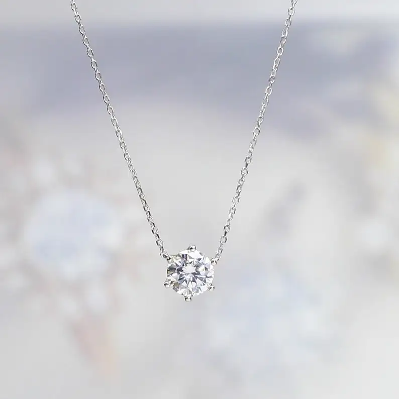 Adjustable Chain Moissanite Pendant 925 Sterling Silver Claw Solitaire Necklace