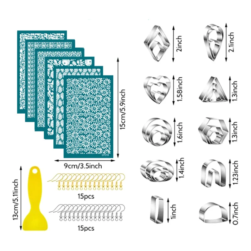 Saffron earring stencils for fabric set with stainless steel polymer clay cutters for earring making diy