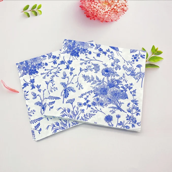 Chinese Style Blue And White Porcelain Printed Napkins Popular Napkins For Restaurant
