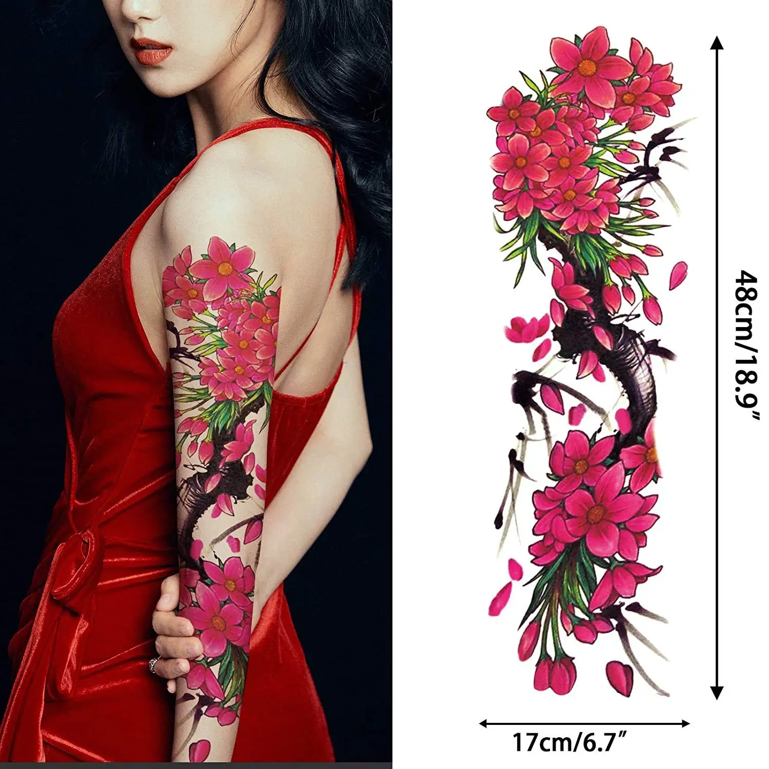 Beautiful Full Arm Tattoos Flowers Waterproof temporary tattoo sleeves sticker